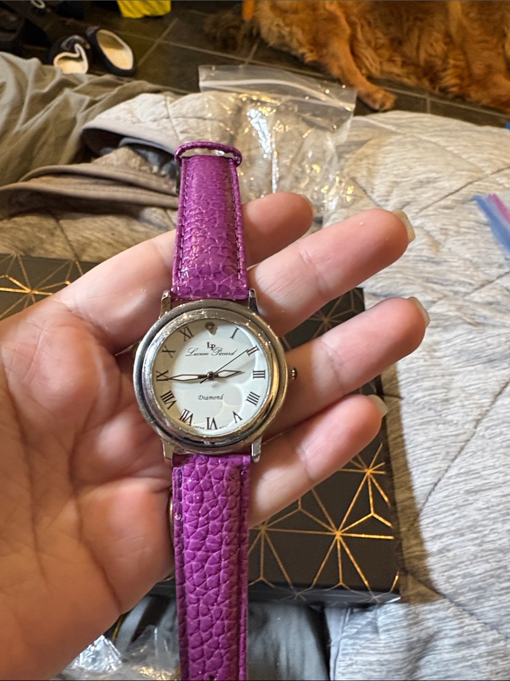 Purple Leather-Strap Ladies Watch with Silver Case